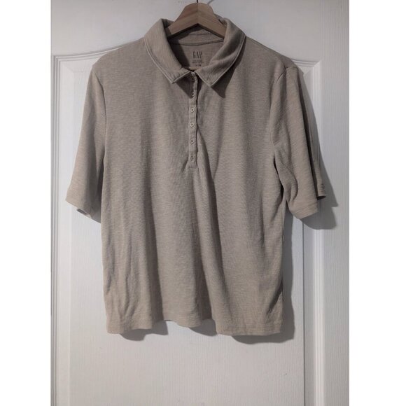 Gap | Ribbed Henley Polo T-Shirt In Wicker Beige - Picture 2 of 8